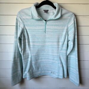 Eddie Bauer Womens Quarter Zip Fleece Pullover Small Blue Stripe Lightweight
